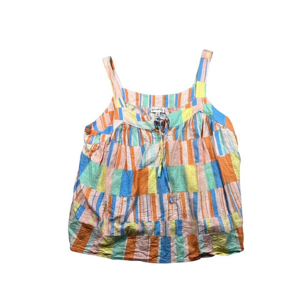 Wonderly Womens XL Rayon Linen Blend Geometric Print Sleeveless Blouse Boho